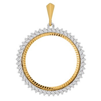 Wideband Distinguished Coin Jewelry 14k Two-tone Polished and Diamond-cut VS Diamond Circle 32.7mm Prong Coin Bezel Pendant