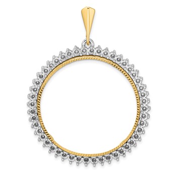 Wideband Distinguished Coin Jewelry 14k Two-tone Polished and Diamond-cut Diamond Circle 34.2mm Prong Coin Bezel Pendant Mounting