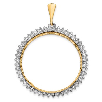 Wideband Distinguished Coin Jewelry 14k Two-tone Polished and Diamond-cut VS Diamond Circle 34.2mm Prong Coin Bezel Pendant