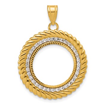 14k Diamond Cut Diamond Coil with 16.5mm Prong Coin Bezel Pendant Mounting