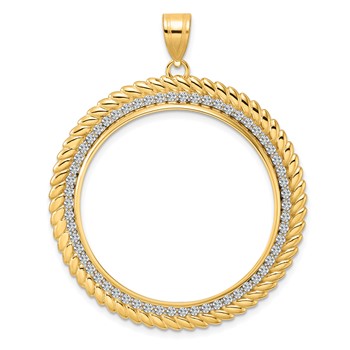 14k Polished Diamond Coil with 32.7mm Prong Coin Bezel Pendant Mounting