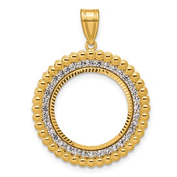 14k Diamond Cut Diamond Bead with 16.5mm Prong Coin Bezel Pendant Mounting