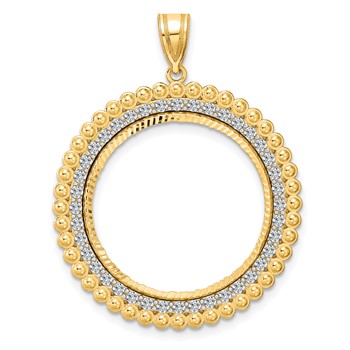 14k Diamond Cut Diamond Bead with 22.0mm Prong Coin Bezel Pendant Mounting