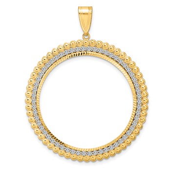 14k Diamond Cut Diamond Bead with 32.0mm Prong Coin Bezel Pendant Mounting
