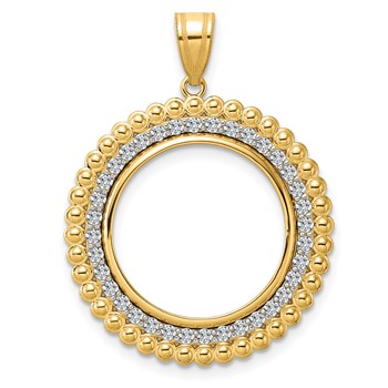 14k Polished Diamond Bead with 18.0mm Prong Coin Bezel Pendant Mounting