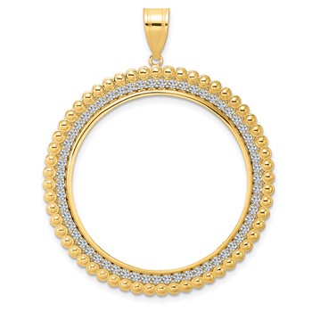 14k Polished Diamond Bead with 32.0mm Prong Coin Bezel Pendant Mounting