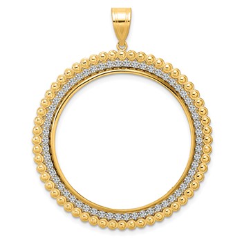 14k Polished Diamond Bead with 32.7mm Prong Coin Bezel Pendant Mounting