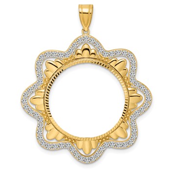 14k Diamond Cut Diamond Wave with 22.0mm Prong Coin Bezel Pendant Mounting