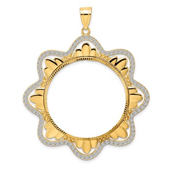 14k Diamond Cut Diamond Wave with 32.7mm Prong Coin Bezel Pendant Mounting