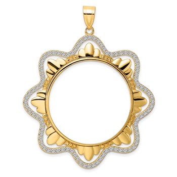 14k Polished Diamond Wave with 32.7mm Prong Coin Bezel Pendant Mounting