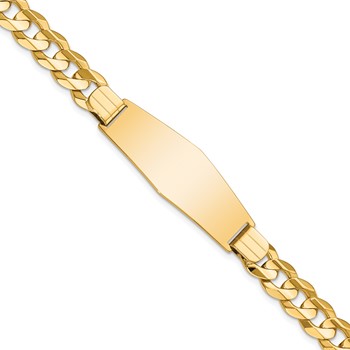14k Polished Solid Chain/Solid Plate Curb Link Soft Diamond Shape 37.5x12mm Plate 8 inch ID Bracelet