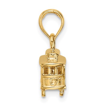 14k Solid Polished 3-D Trolley Car Pendant — alternate view