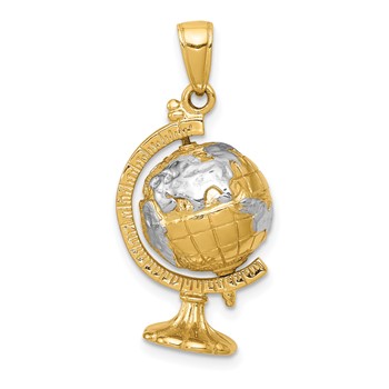 14K and White Rhodium 3-D Moveable Globe Pendant