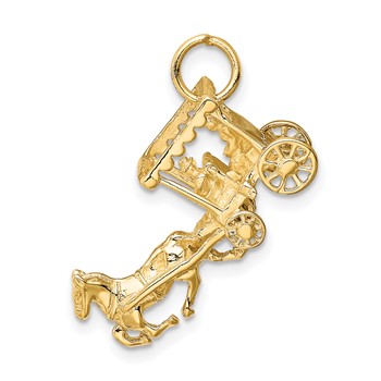 14k Solid Polished 3-D Horse and Carriage with Moveable Wheels Charm — alternate view