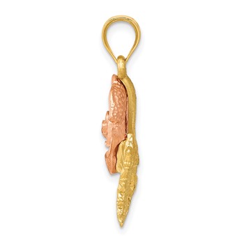 14k Two-Tone Solid Satin Diamond-cut Flower Pendant — alternate view