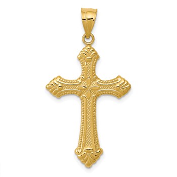 14k Polished Fleur de Lis Cross Pendant