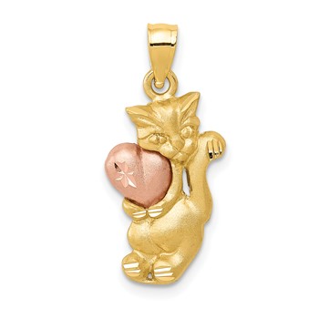 14k Two-Tone Cat with Heart Charm