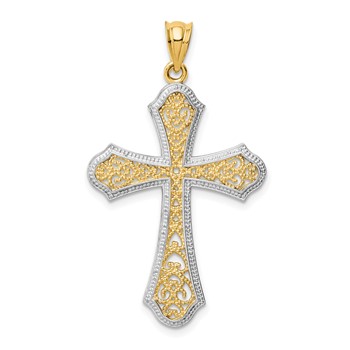 14k and White Rhodium Filigree Cross Pendant