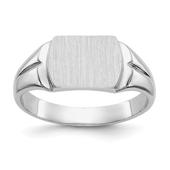 14k White Gold 10.5x8.0mm Cushion Closed Back Signet Ring