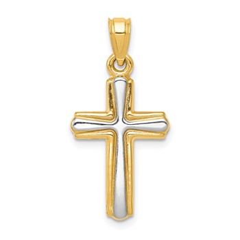 14k and White Rhodium Cross Pendant