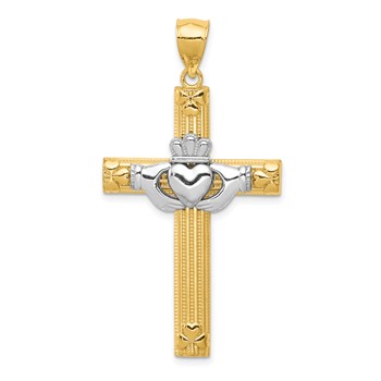 14k Two-tone Large Claddagh Cross Pendant