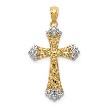 14K with White Rhodium Reversible with GOD LOVE Cross Pendant