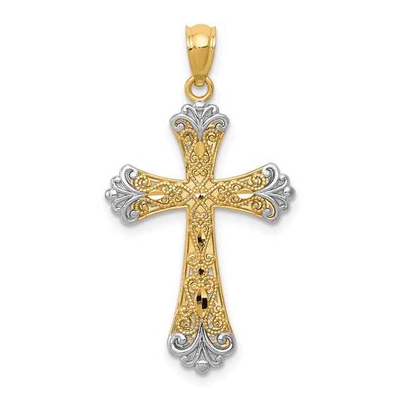 14K w/Rhodium Reversible Cross Pendant - Quality Gold