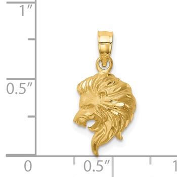 14K Brushed Diamond-cut Lion Head Pendant — alternate view
