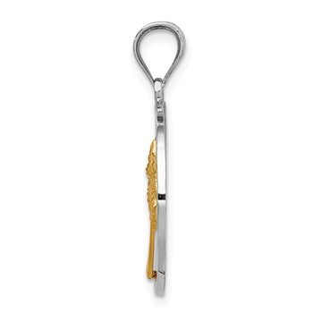 14K Two-tone Sun and Palm Tree in Circle Pendant — alternate view