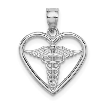 14K White Gold Polished Medical Heart Pendant