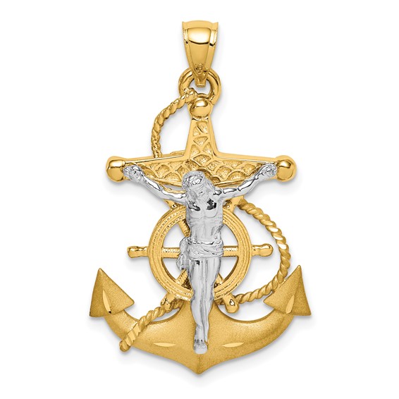 14K Two-tone Gold Polished Cross outlets Pendant