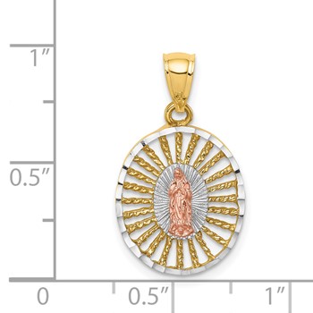 14K Two-tone and White Rhodium Polished Our Lady of Guadalupe Oval Pendant — alternate view