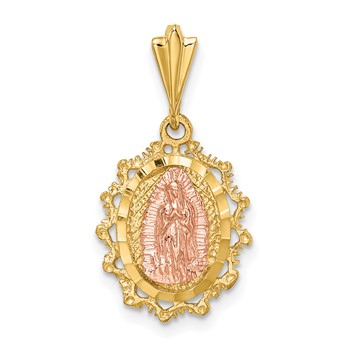 14K Two-tone Polished Our Lady of Guadalupe Oval Pendant