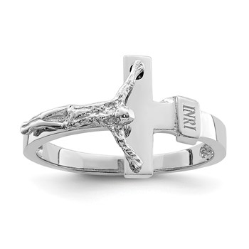 14K White Gold Polished INRI Crucifix Ring