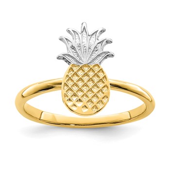 14K and White Rhodium Polished Pineapple Ring