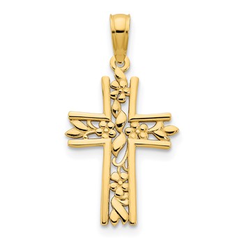 14k Fancy Floral Cross Pendant