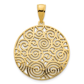 14k Fancy Filigree Swirl Disc Pendant