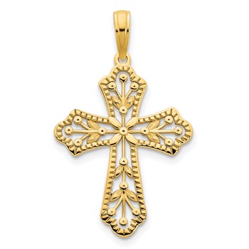 14k Fancy Leaves Cross Pendant