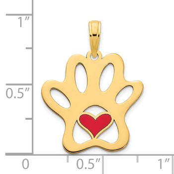 14k Red Epoxy Paw Print with Heart Pendant — alternate view