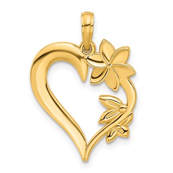 14k Polished Floral Heart Pendant