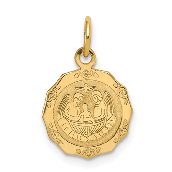 14k Polished and Satin Baptism Spanish Recuerdo Del Bautismo on Back Round Charm