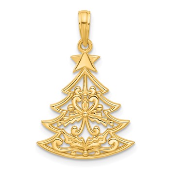 14k Polished Fancy Scrolled Christmas Tree Pendant