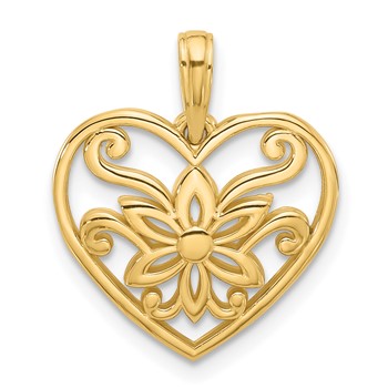 14K Polished Fancy Flower and Heart Charm