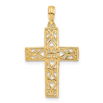 14K Fancy Hearts Cross Charm