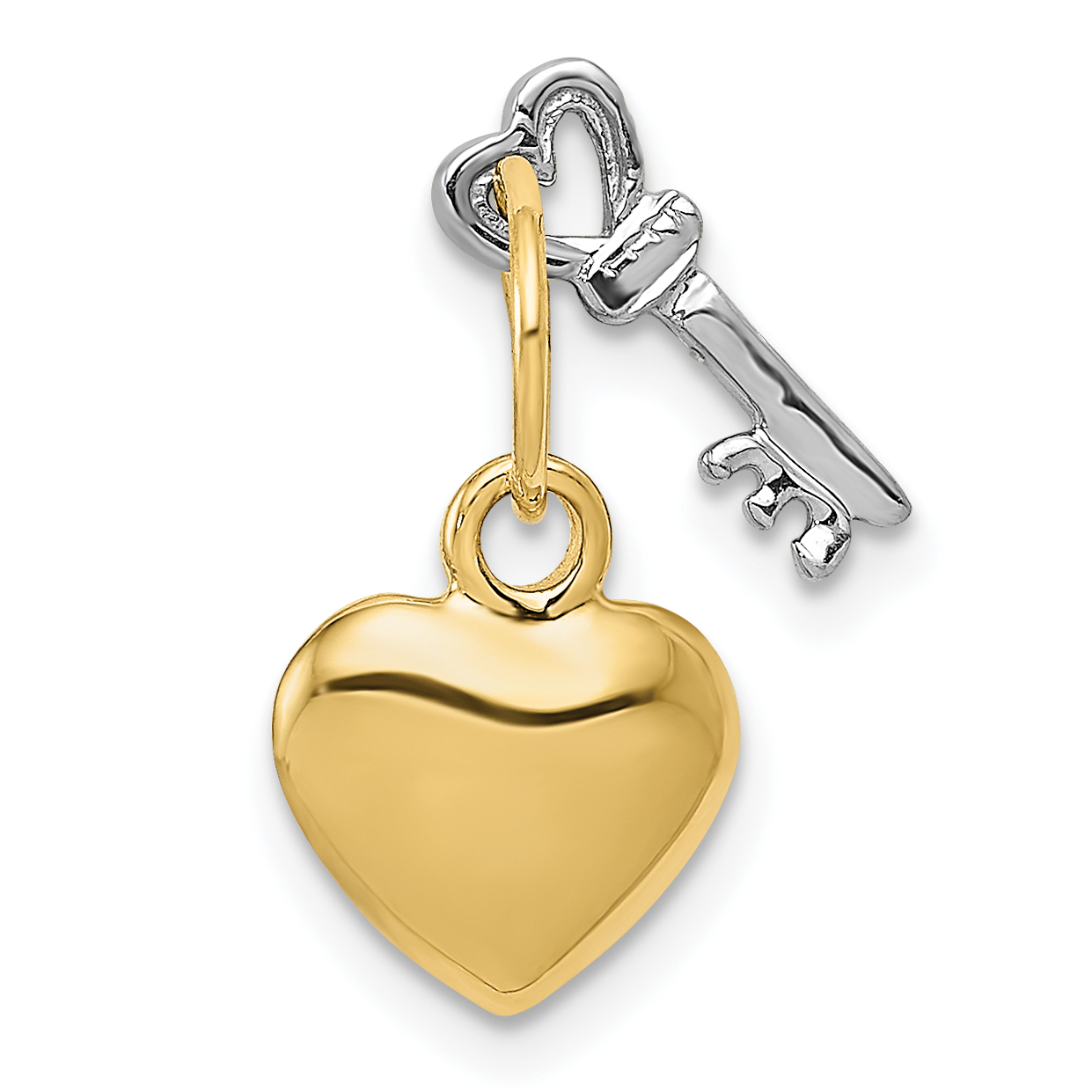 Moveable Key and Heart Lock Charm Pendant 14k Two-tone Gold 15x9mm Solid detailed image 4