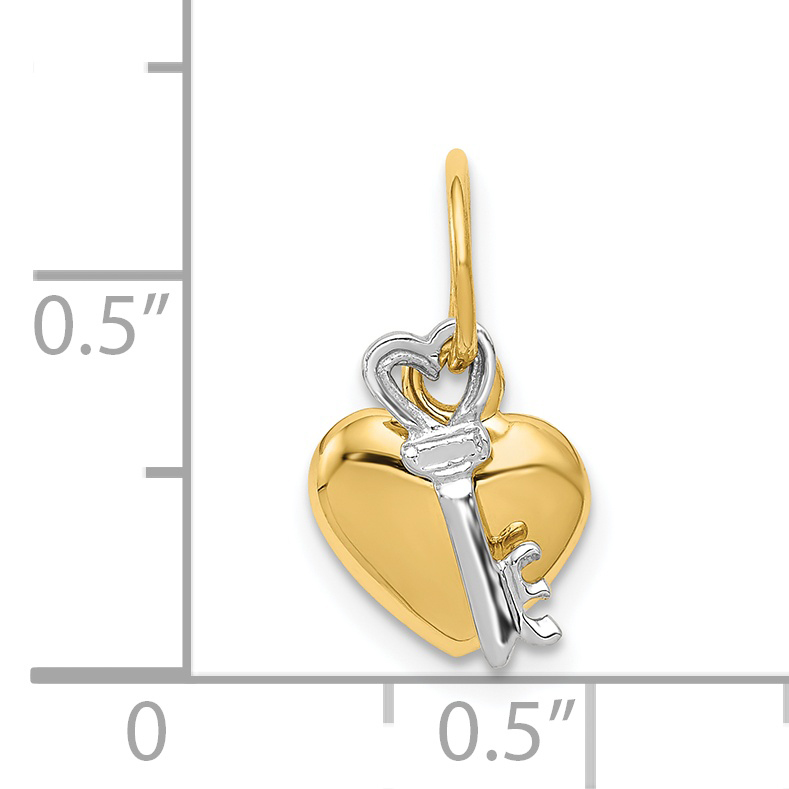 Moveable Key and Heart Lock Charm Pendant 14k Two-tone Gold 15x9mm Solid detailed image 3