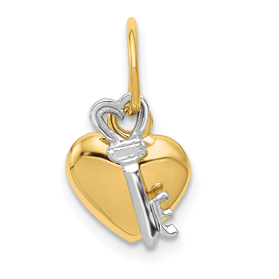 Moveable Key and Heart Lock Charm Pendant 14k Two-tone Gold 15x9mm Solid main product image