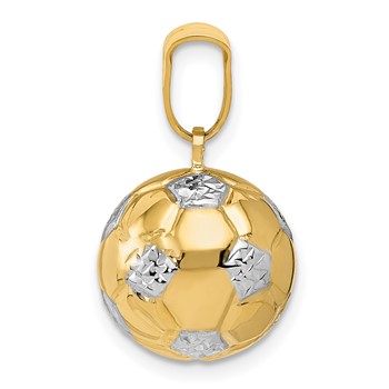 14K and White Rhodium 3-D Puffed Soccer Ball Pendant — alternate view