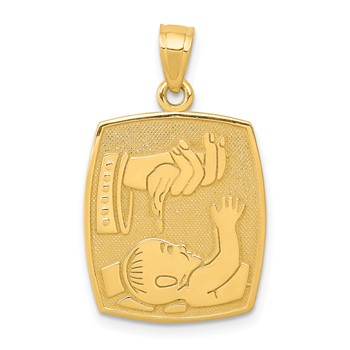 14K Satin and Polished Baptism Rectangular Pendant