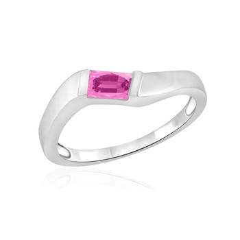 10k Yellow Gold Emerald-shape Pink Synthetic Sapphire Band